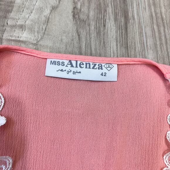 Miss Alenza Pink Nightgown Lace Trim Button Front EU 42 US Medium 36" Length - Picture 6 of 8